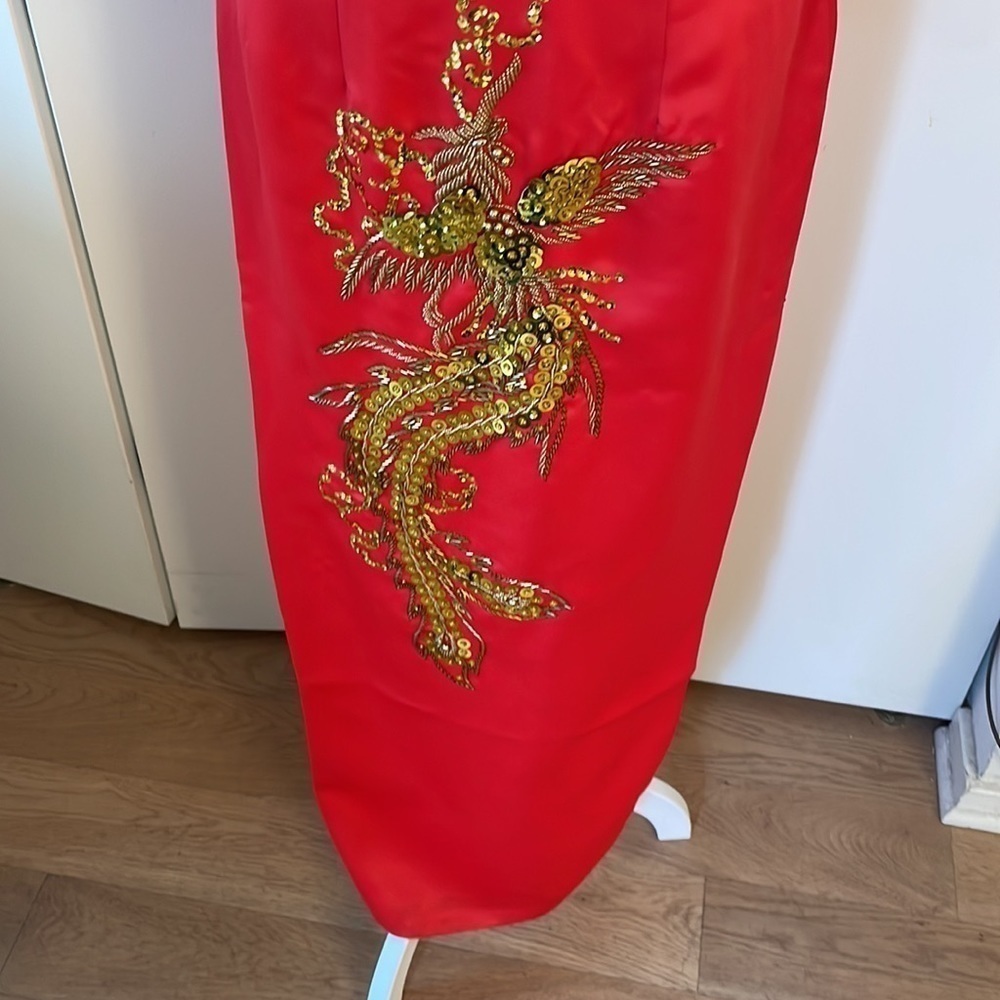 Vintage And 100% Silk Japanese Chinese Red Dress - Picture 5 of 12